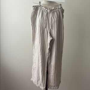 Sonoma Pants Womens Medium Cream Stripped Wide Leg Linen Blend Pull On Beach